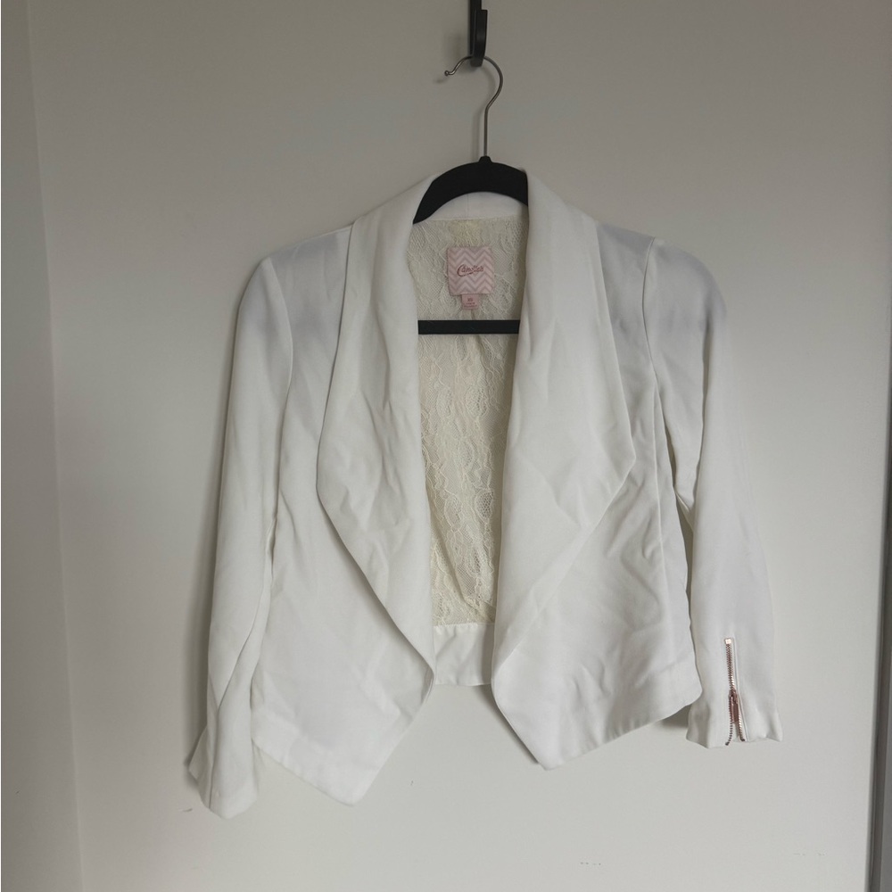 Candie's Ivory Blazer with Lace Detail